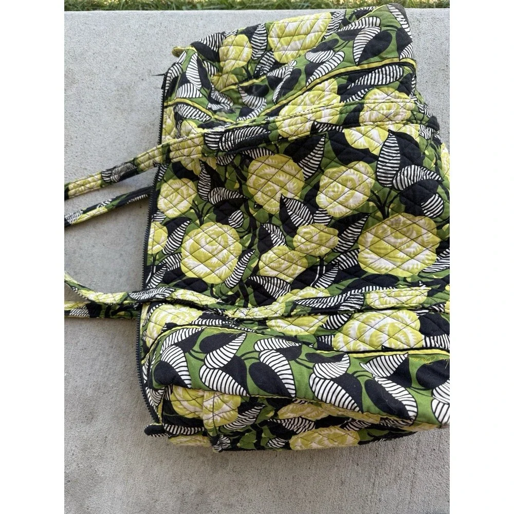 Vera Bradley La Neon Rose Quilted Duffel Tote Weekend Bag Green Black